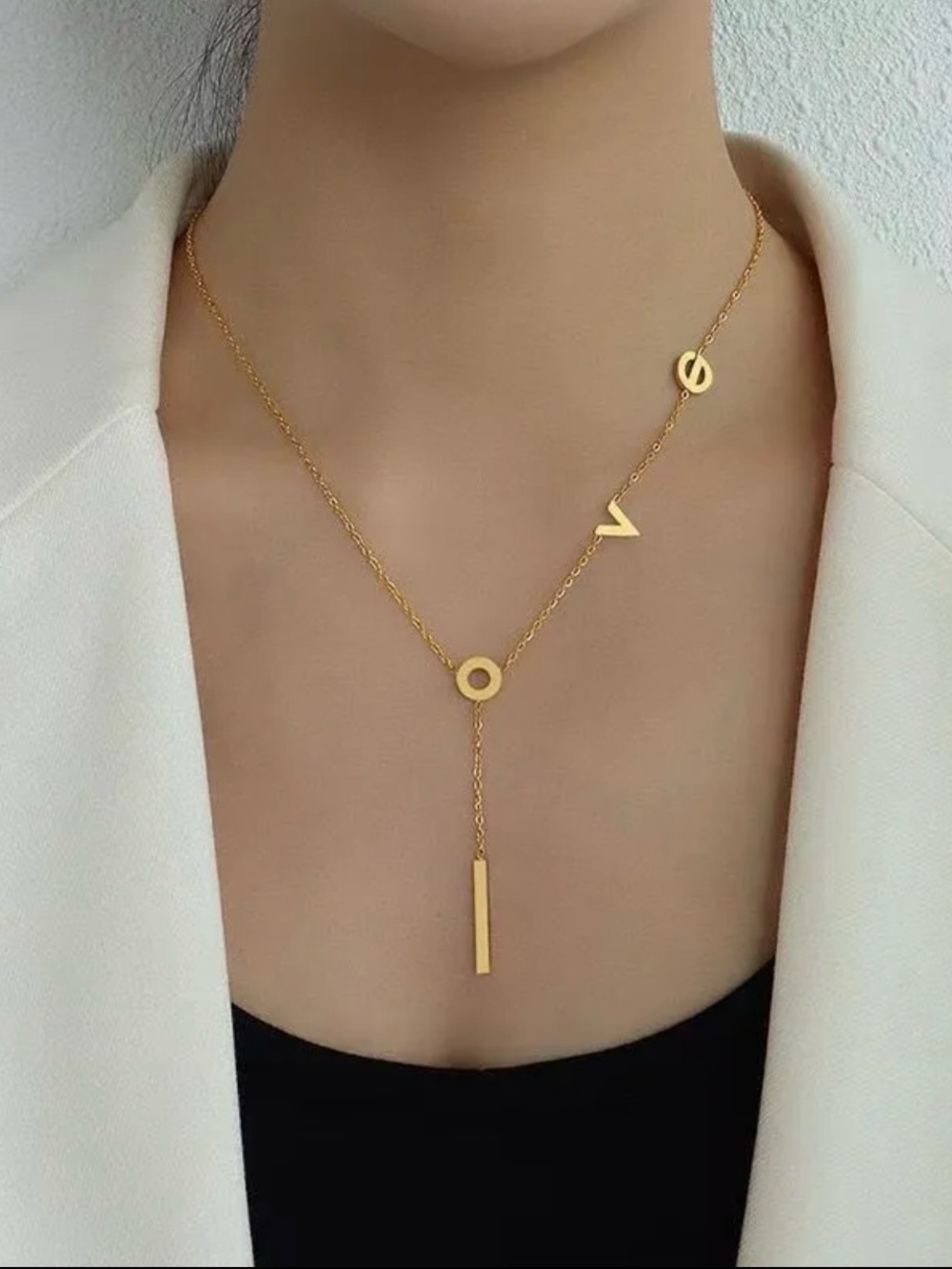 Minimalist Gold Letter Pendant Lariat Necklace - LOVE Design